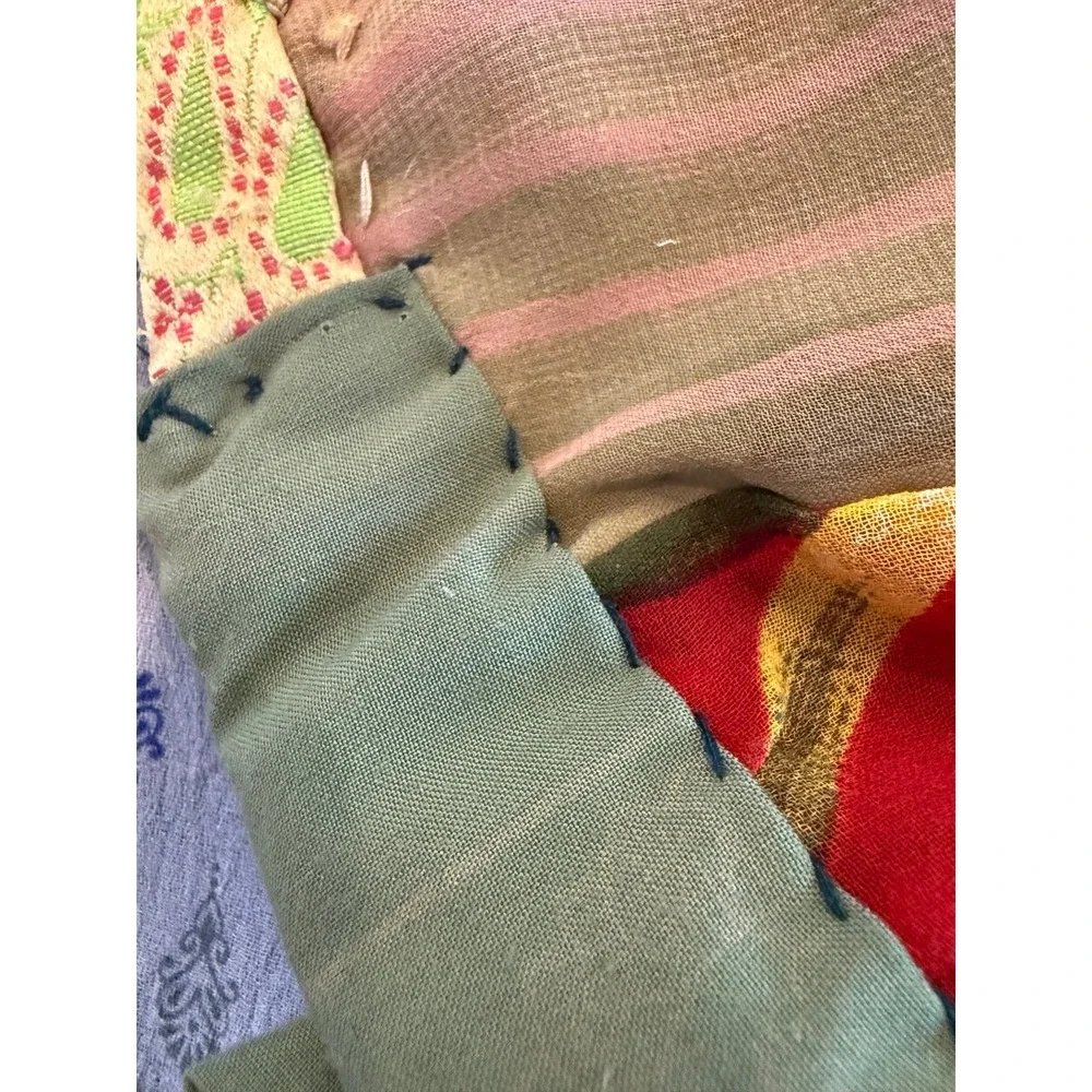 Old crazy Quilt. Patchwork silky fabrics